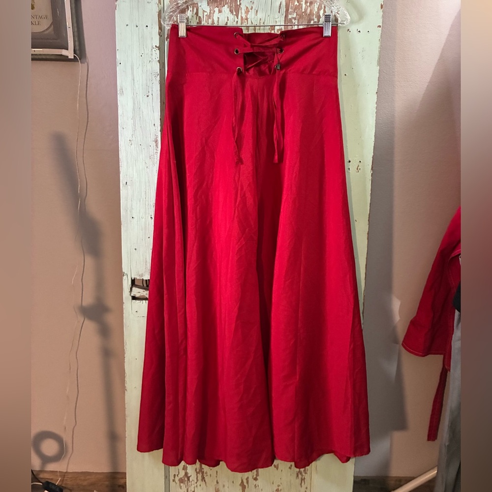 Women’s red high waisted wide leg flowy pants